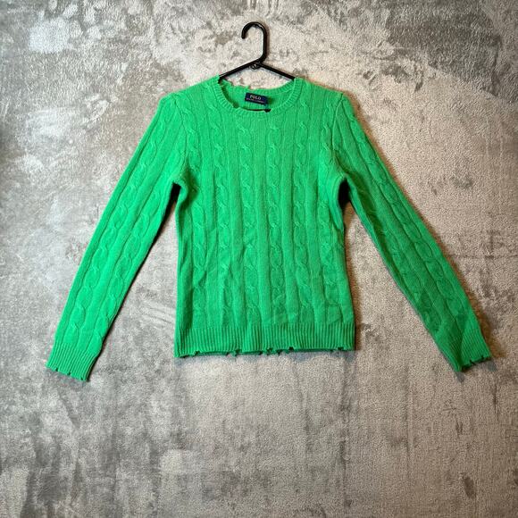 Polo Ralph Lauren Distressed Cashmere Wool Jumper‎ Sweater Size Small Green New - Picture 2 of 8